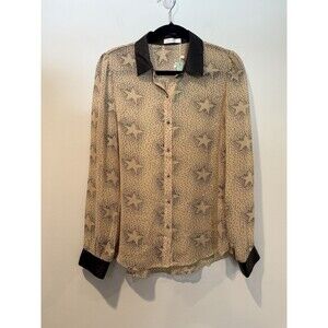 NEW Esley Star Print Top Womens Medium Sheer Button Down Punk Workwear Festival